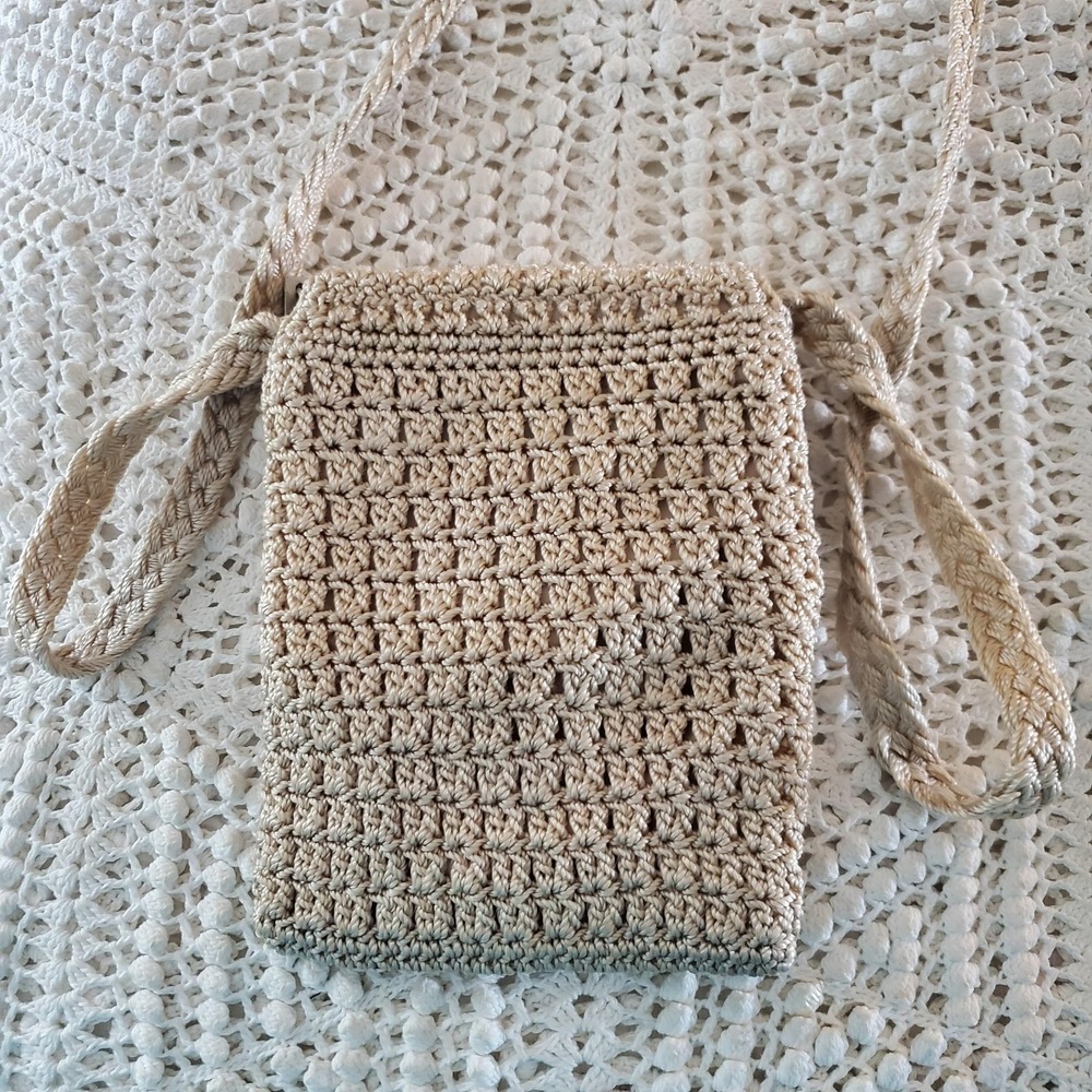 The Sak Crossbody Bag Womens Small Beige Crochet Knit Mini Zip Top‎ Purse Travel - Picture 10 of 10